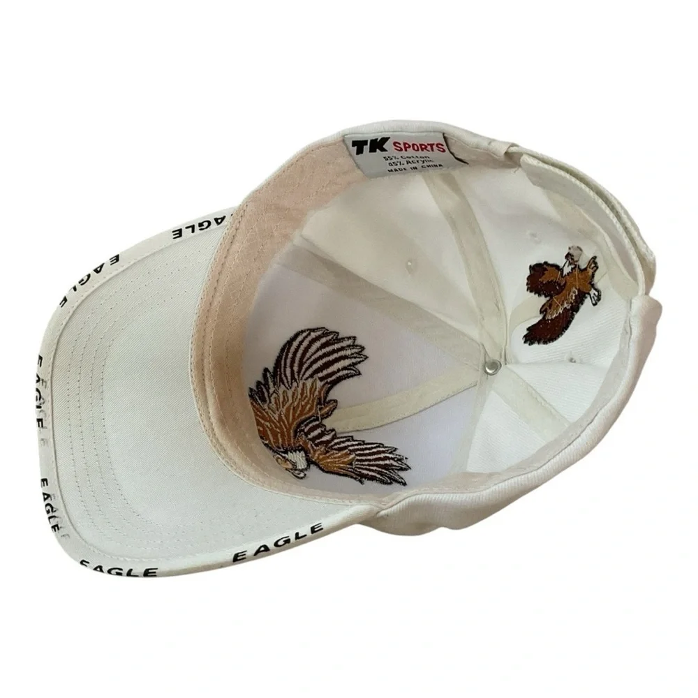 TK Sports Eagle Embroidered Adjustable Baseball Cap White Strapback Hat